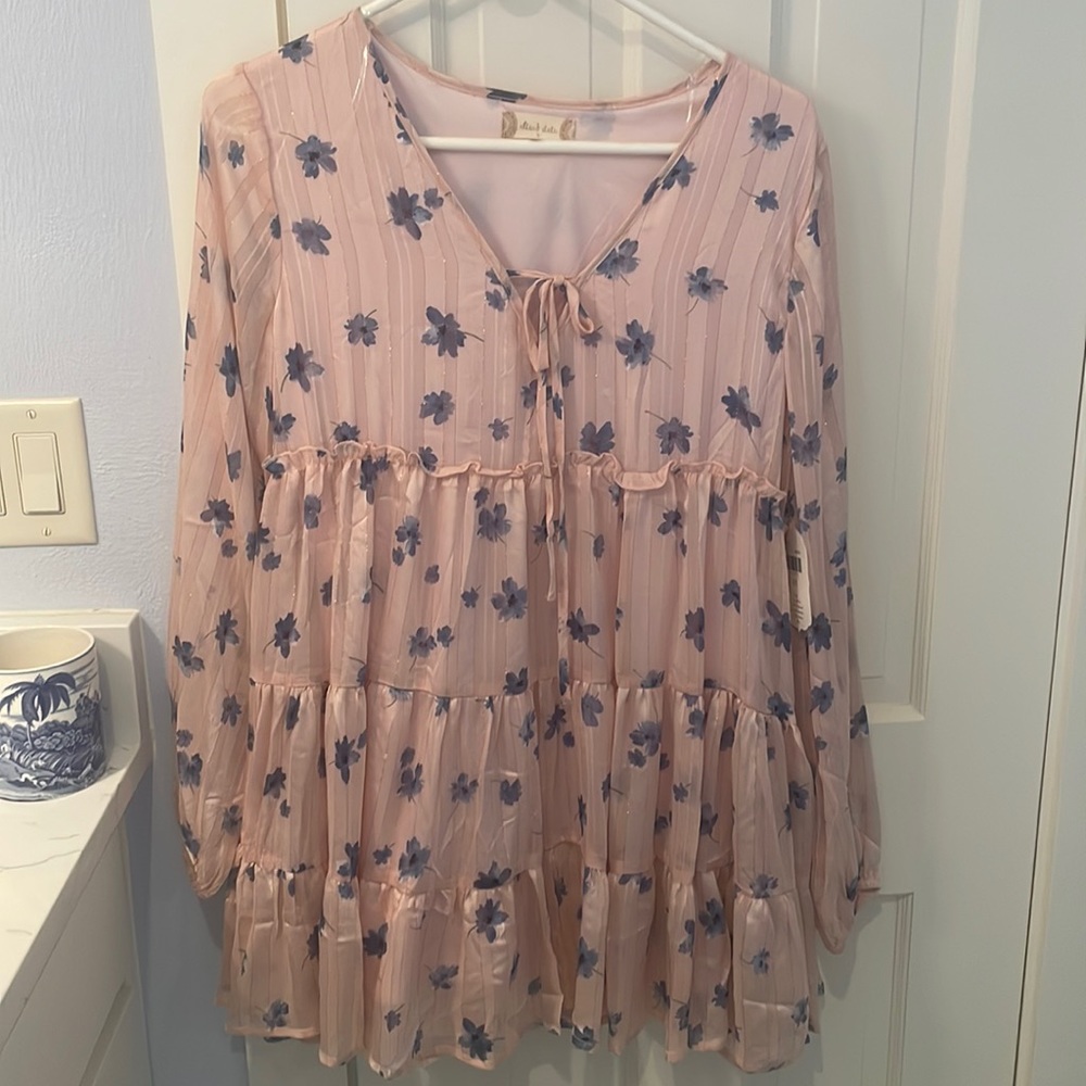 Altar’d State, size small dress. NWOT. Pink, blue, gold detail.